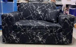 Black Marble Stretchable Printed Polyester Cotton Seat Sofa Covers