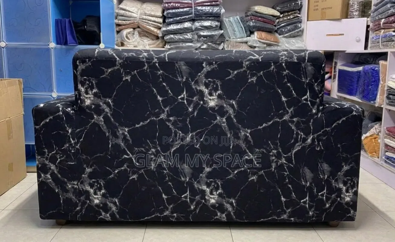 Black Marble Stretchable Printed Polyester Cotton Seat Sofa Covers