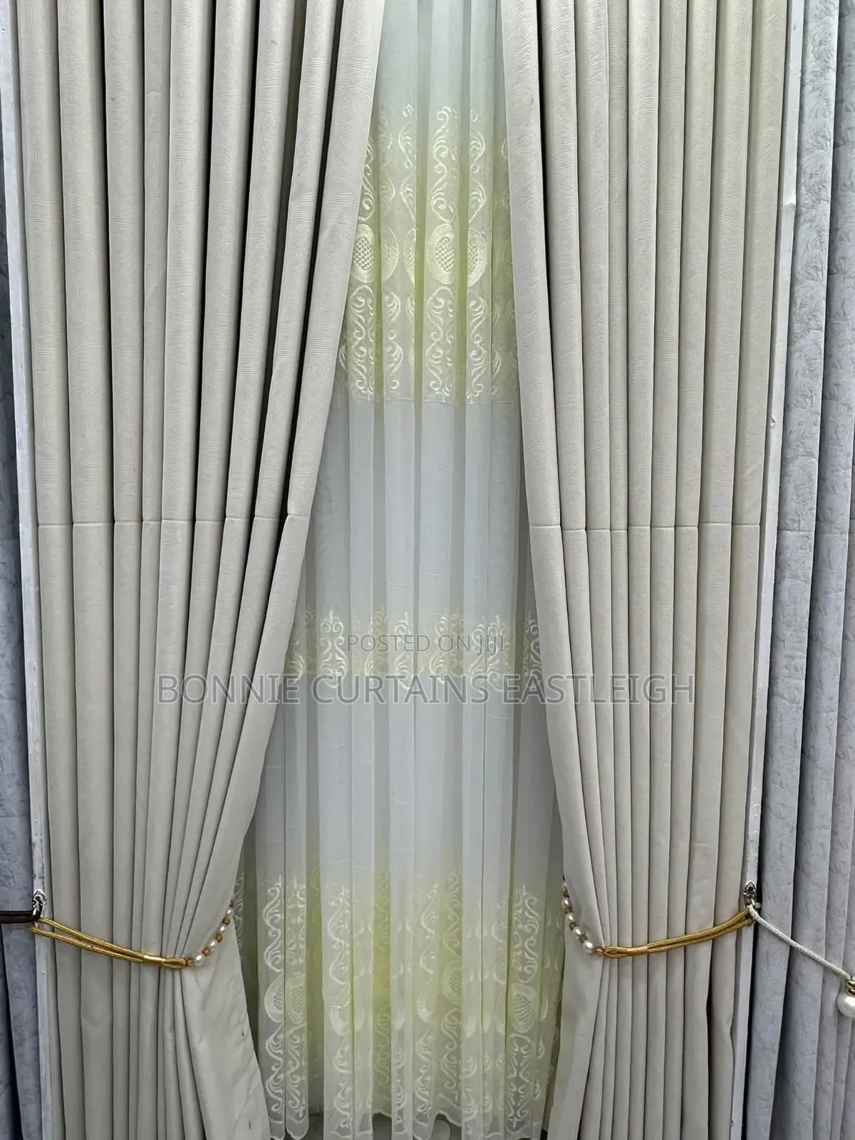 Cream and Bilge Curtains With Hooks