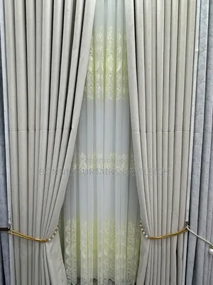 Cream and Bilge Curtains With Hooks