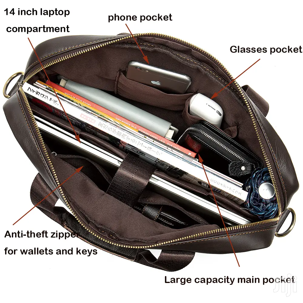 Genuine Leather Laptop Office Bag - Coffee # 8572