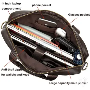 Genuine Leather Laptop Office Bag - Coffee # 8572