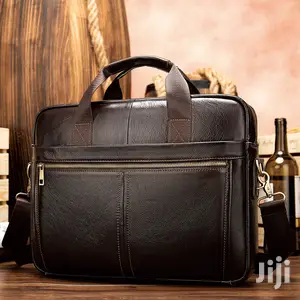 Genuine Leather Laptop Office Bag - Coffee # 8572