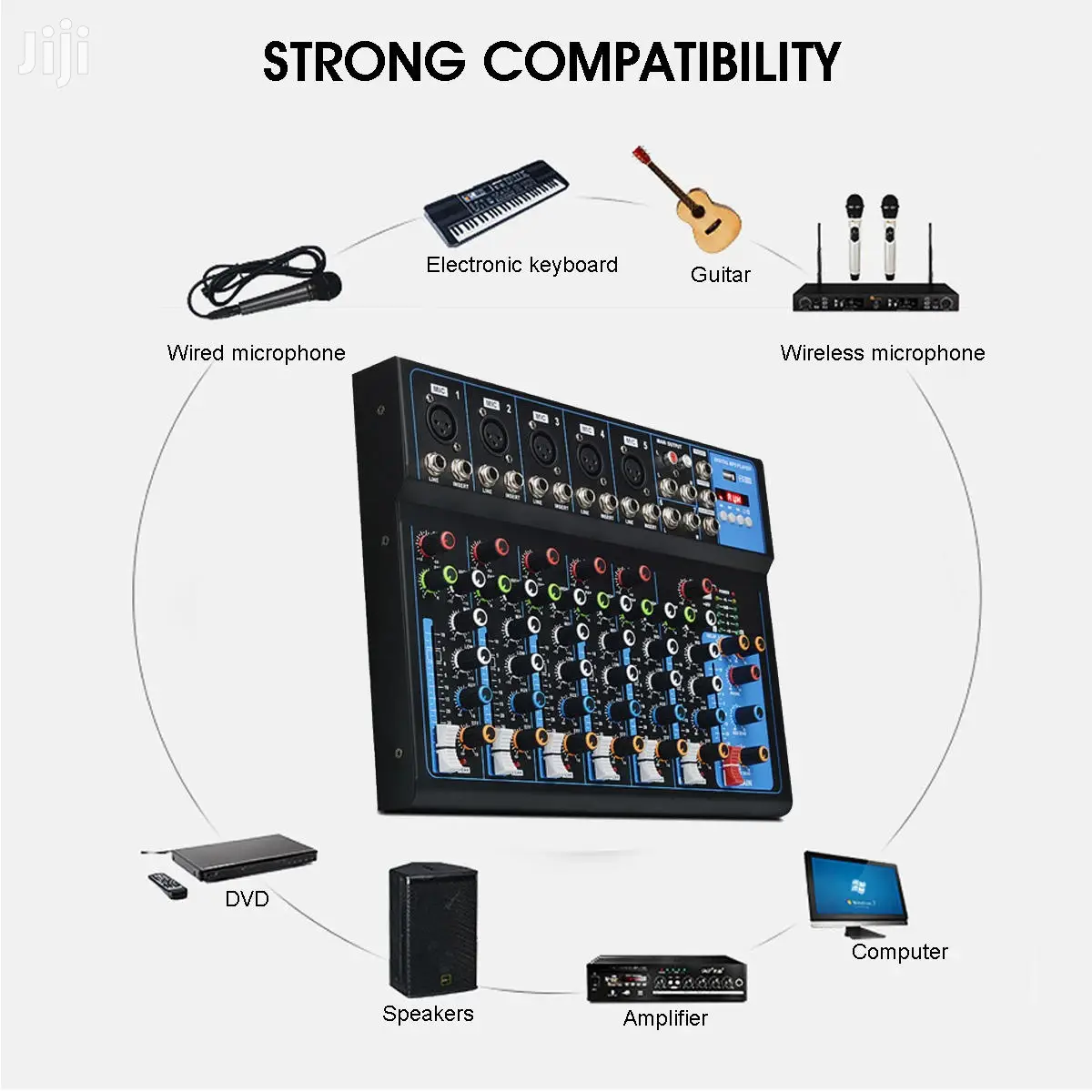 7 Channel Audio Plain Audio Mixer With Bluetooth LED Digital Display