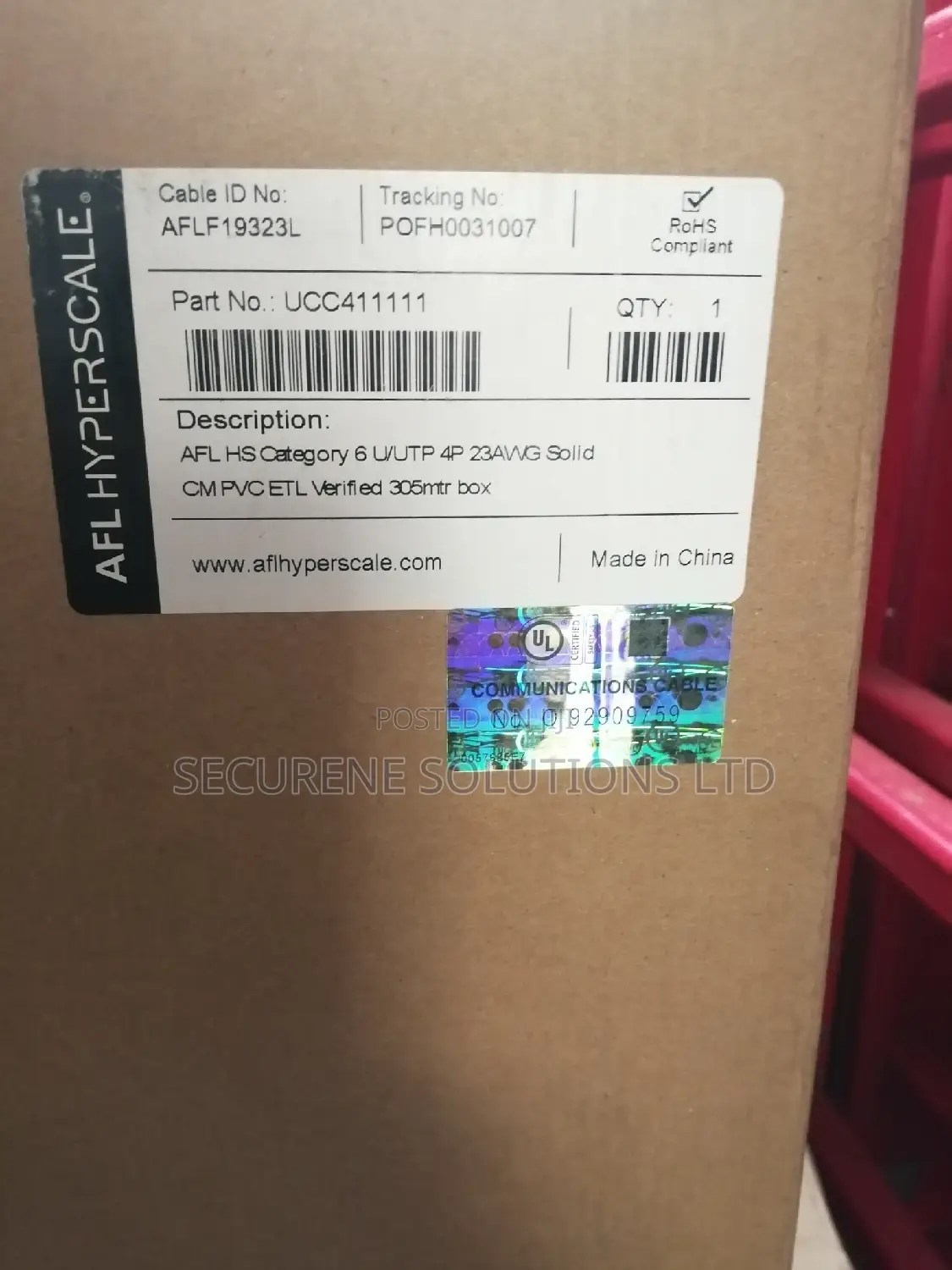 Cat 6 U/Utp PVC Cable Afl Hyperscale 305M