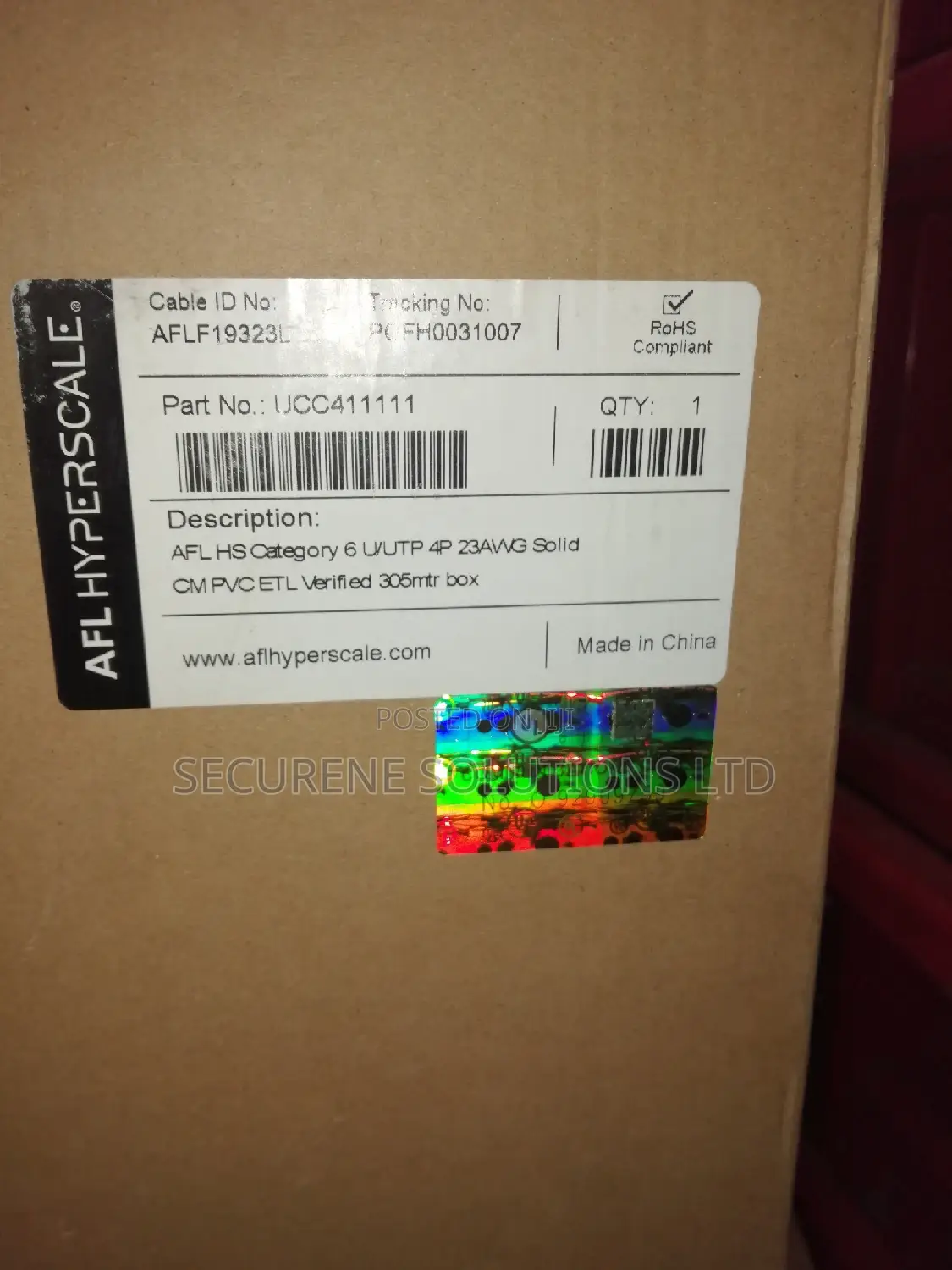 Cat 6 U/Utp PVC Cable Afl Hyperscale 305M